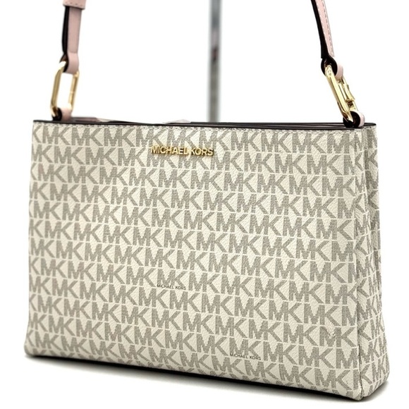 Michael Kors Trisha Medium Triple Compartment Crossbody Bag Powder Blush Multi - Picture 1 of 11